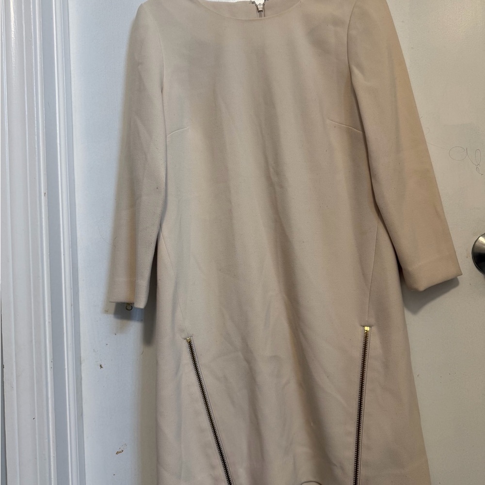 J. Crew Cream Long Sleeve Dress with Zipper Details